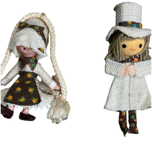 Vintage Corn Husk Doll Ornament Christmas Holiday 4 in Made in Japan Set of 4 - Picture 3 of 8